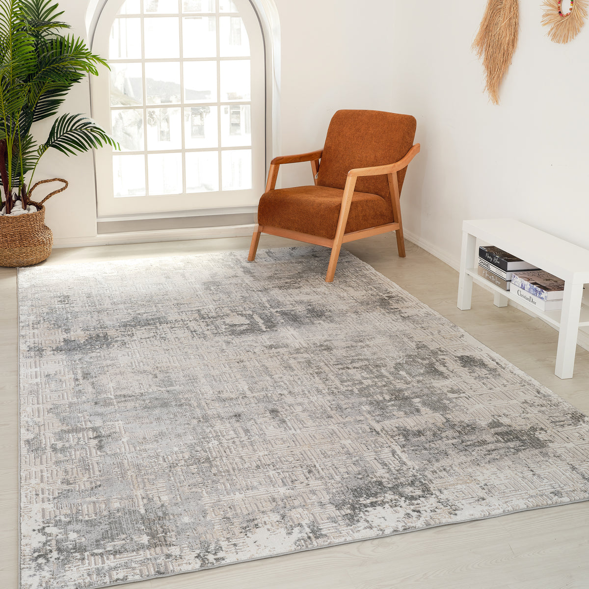 Nordvik Textured Abstract Contemporary Grey and Beige Indoor Rug