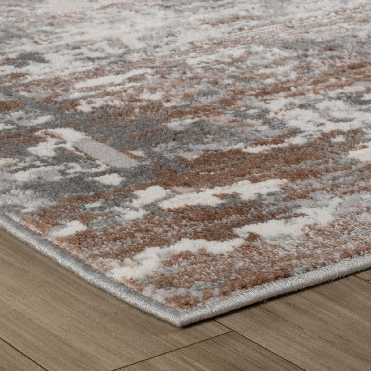 Kora Distressed Geometric Transitional Brown and Grey Indoor Rug