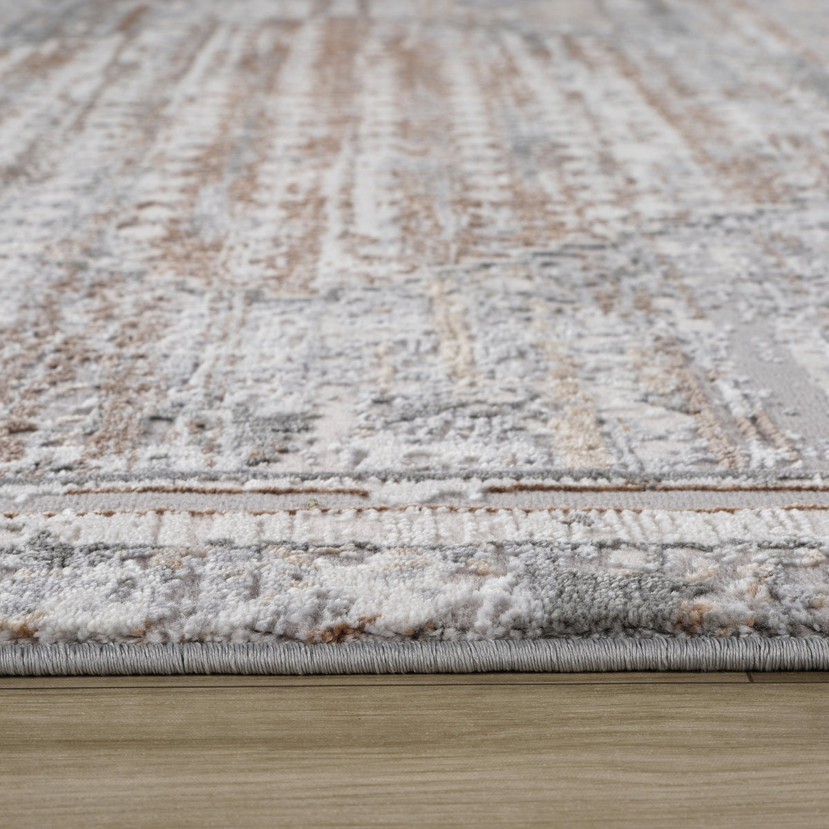 Kora Distressed Geometric Transitional Brown and Grey Indoor Rug