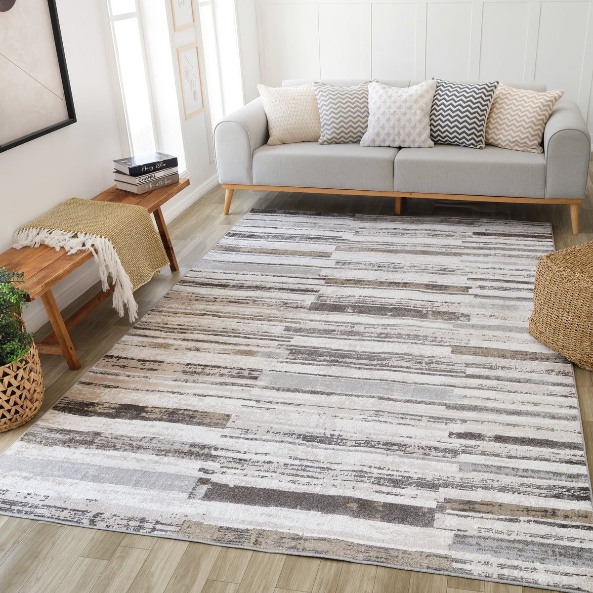Sereno Abstract Contemporary Beige and Brown Indoor Rug