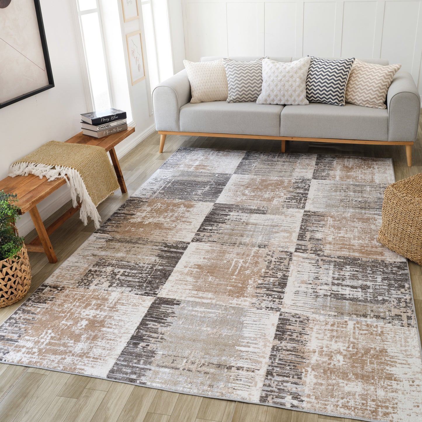 Tapis marron moderne abstrait Cadence