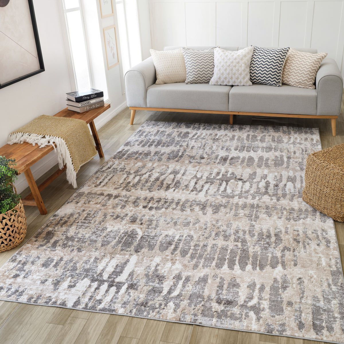 Galene Abstract Contemporary Beige and Cream Indoor Rug