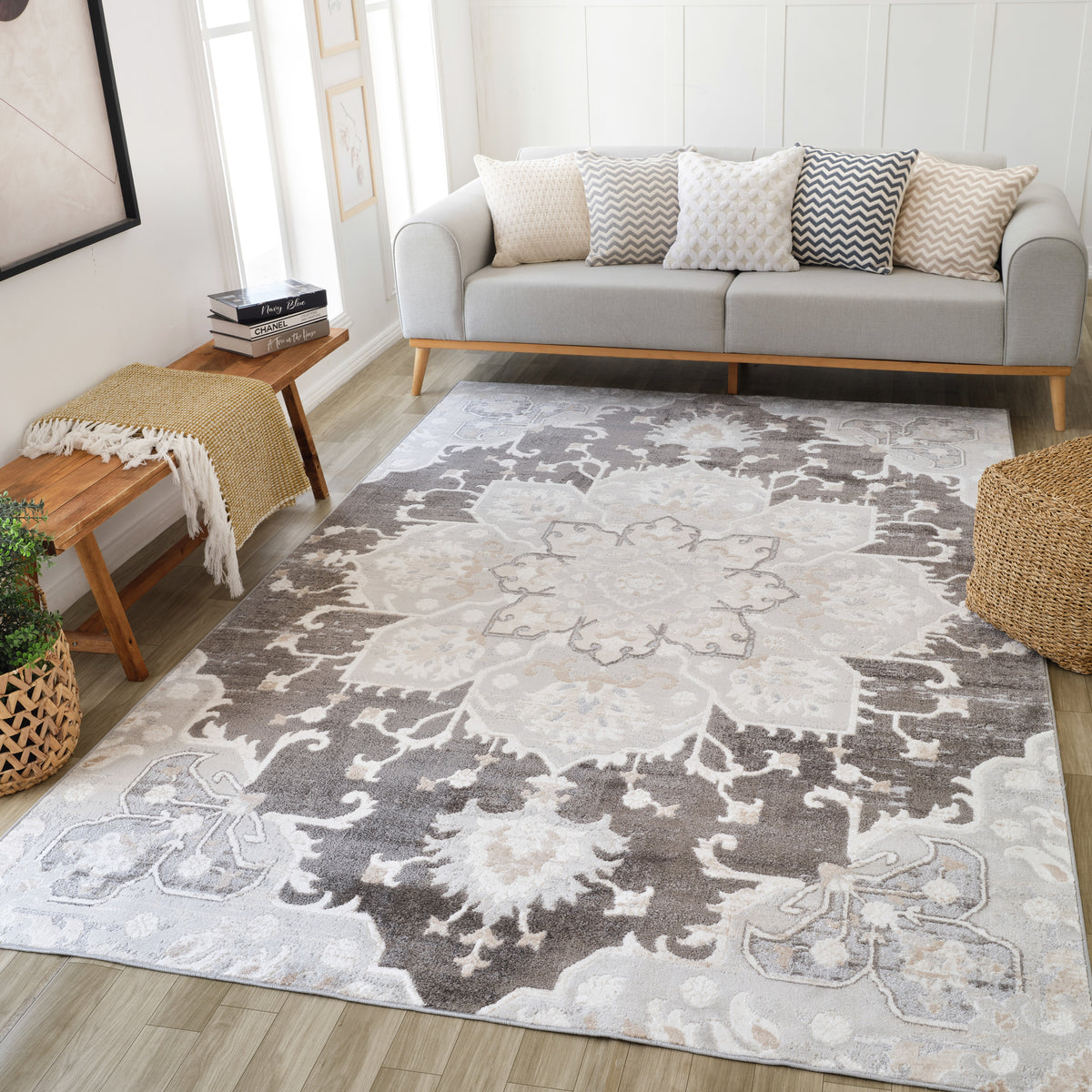 Tala Distressed Floral Contemporary Brown and Grey Indoor Rug