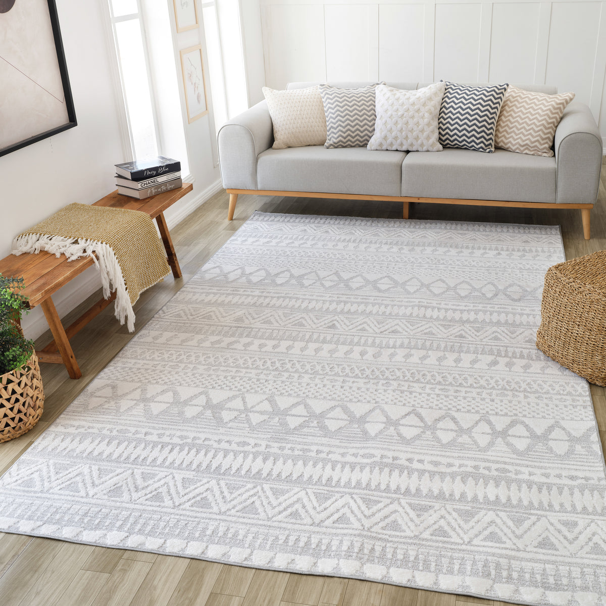 Sirocco Geometric Contemporary Grey and Cream Indoor Rug