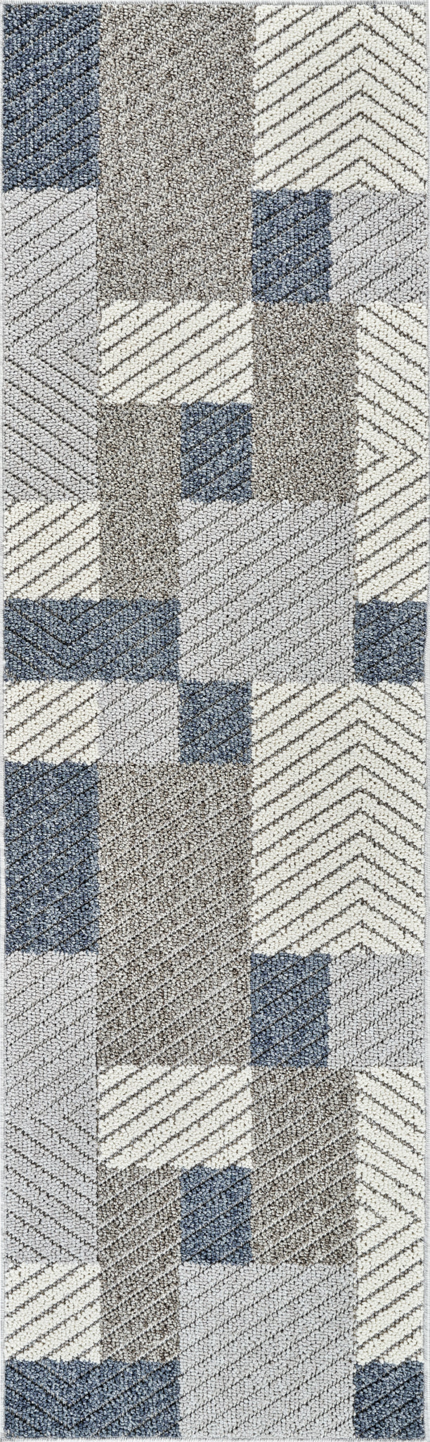 Mandala Patchwork Contemporary Grey and Blue Indoor Rug
