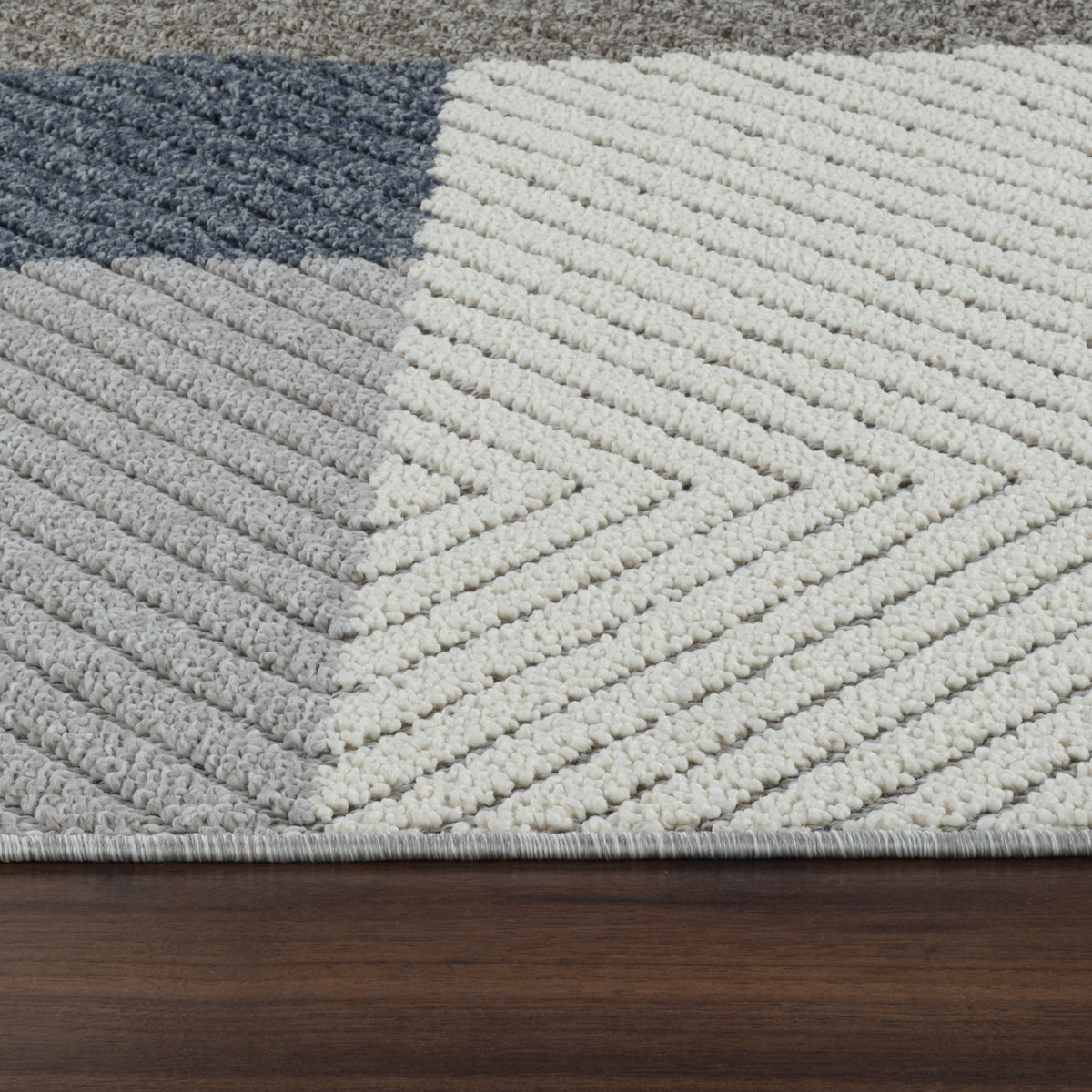 Mandala Patchwork Contemporary Grey and Blue Indoor Rug