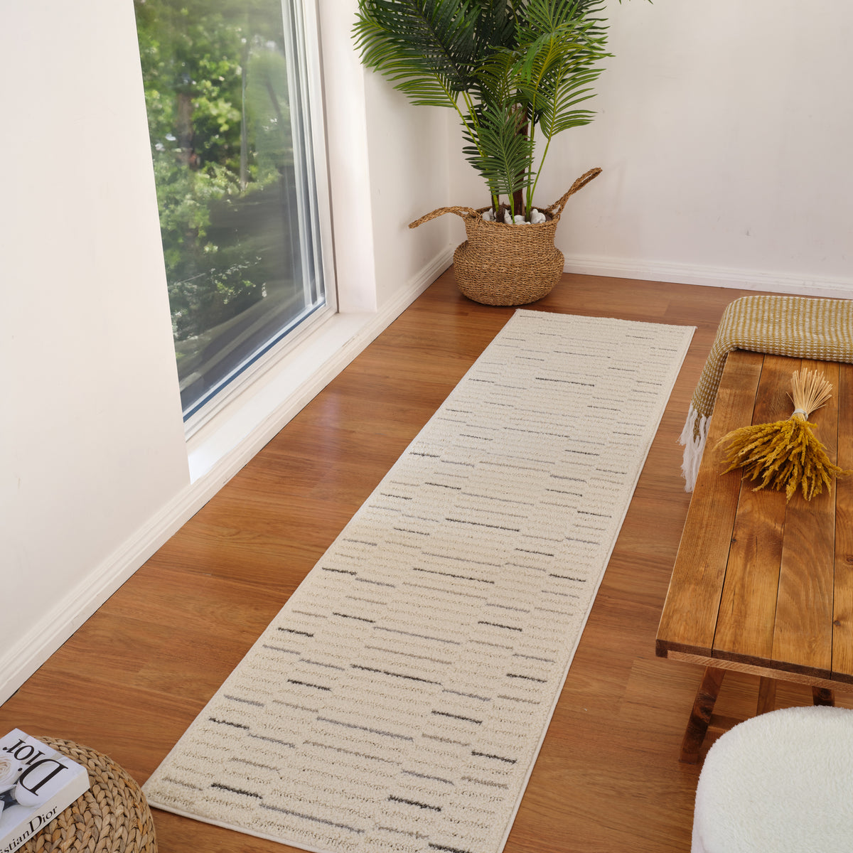 Alva Striped Contemporary Cream and Grey Indoor Rug