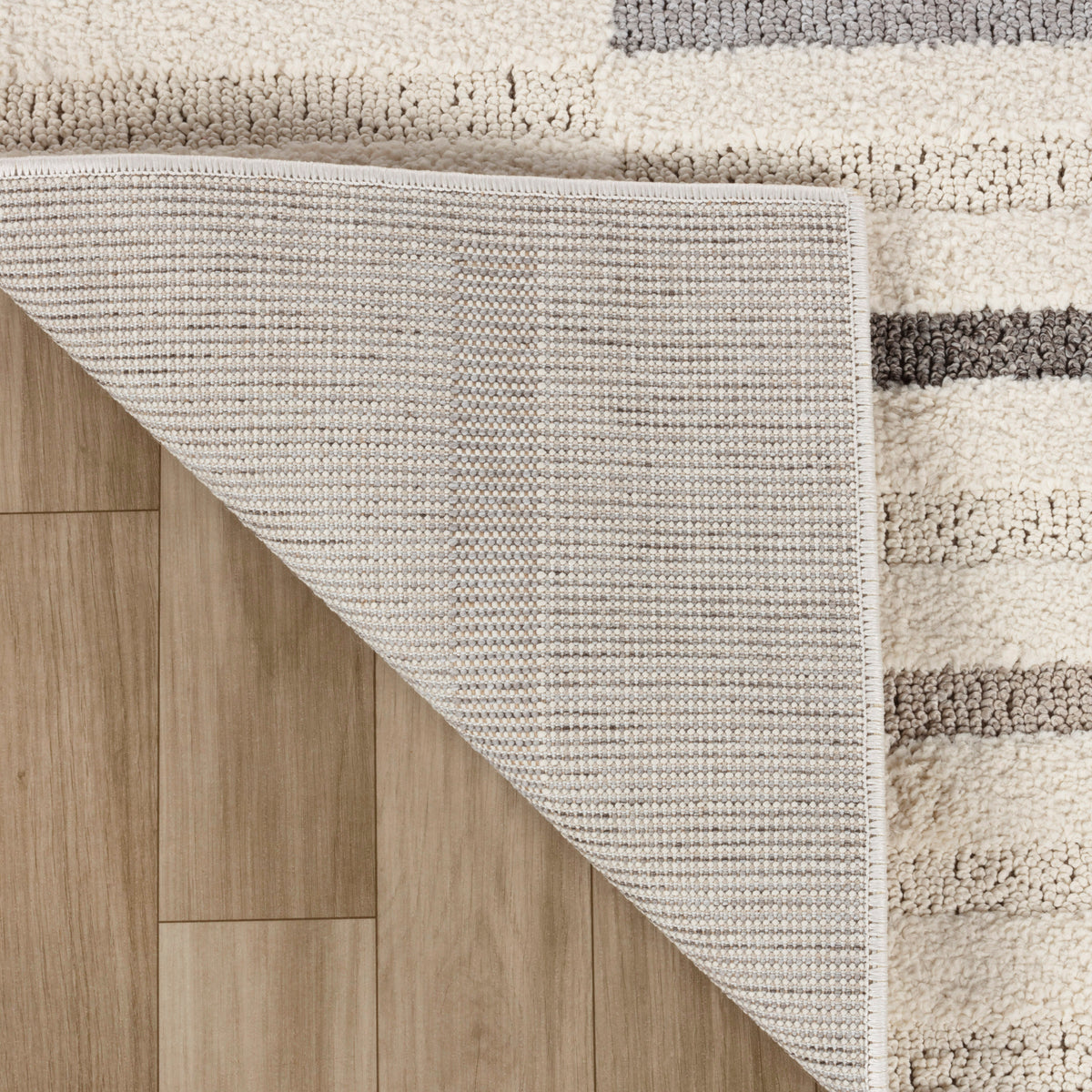 Alva Striped Contemporary Cream and Grey Indoor Rug