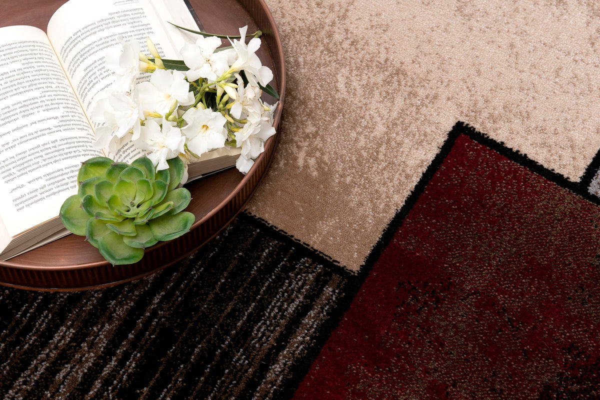 Ember Abstract Contemporary Brown and Red Indoor Rug