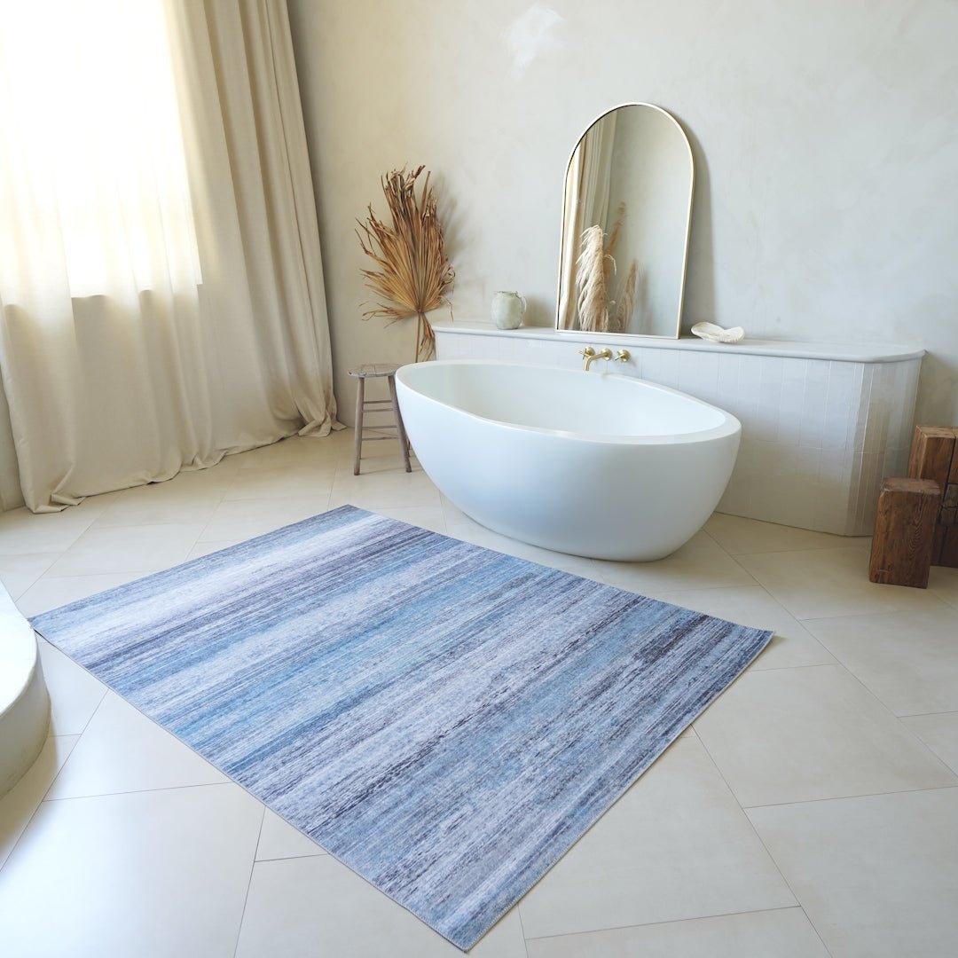 Tapis bleu contemporain Emir Coastal