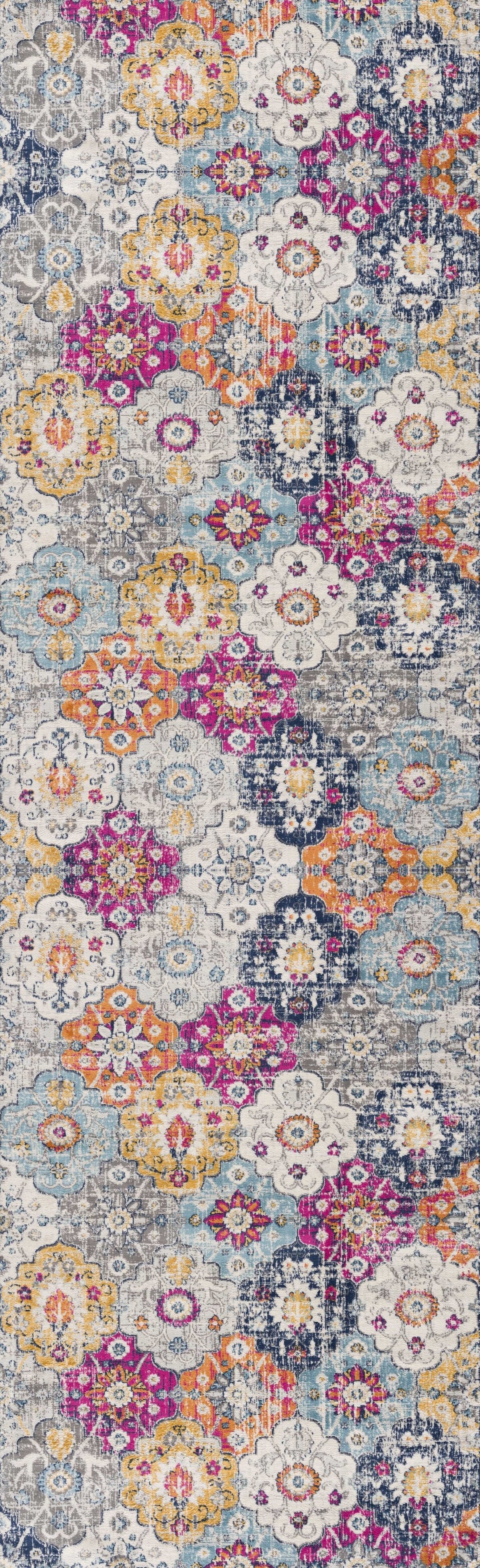 Valencia Vintage Floral Contemporary Pink and Blue Indoor Rug