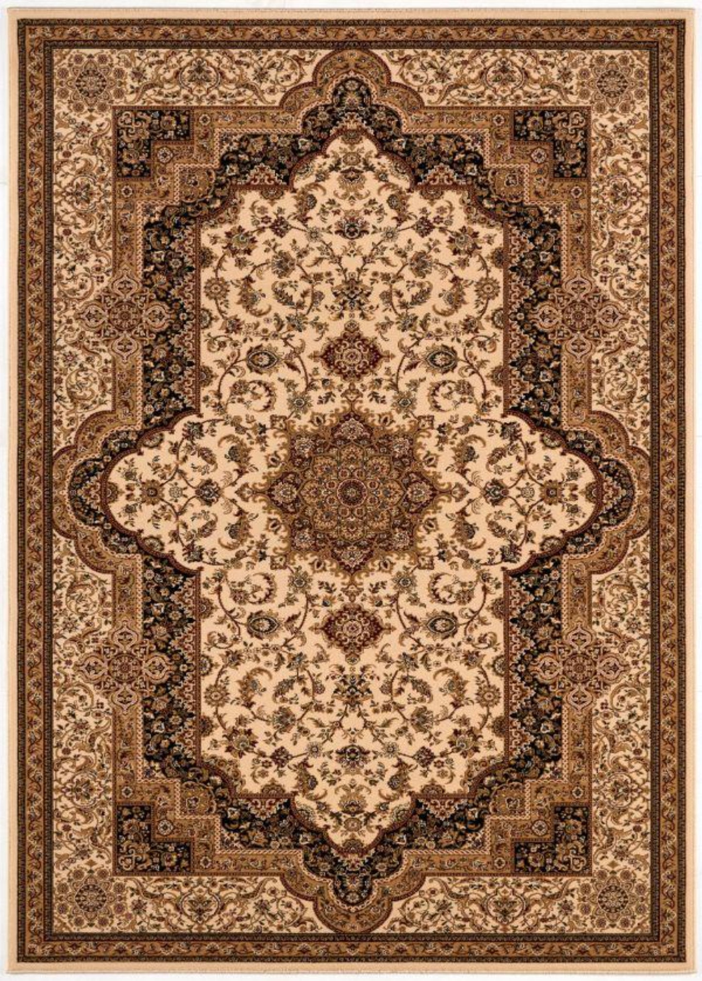 Tapis crème traditionnel persan majestueux