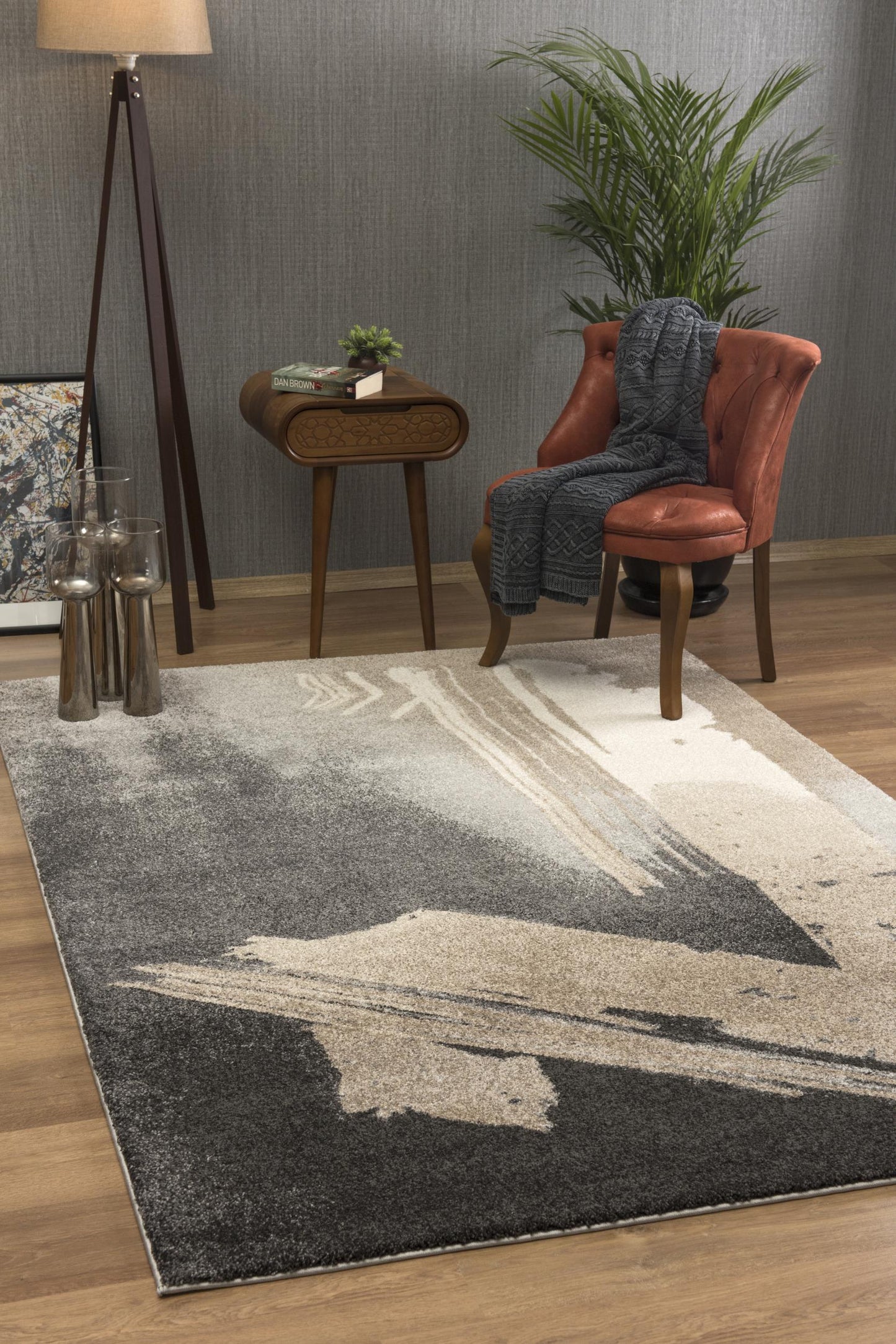 Tapis gris contemporain moderne en peluche de Nouvelle-Zélande