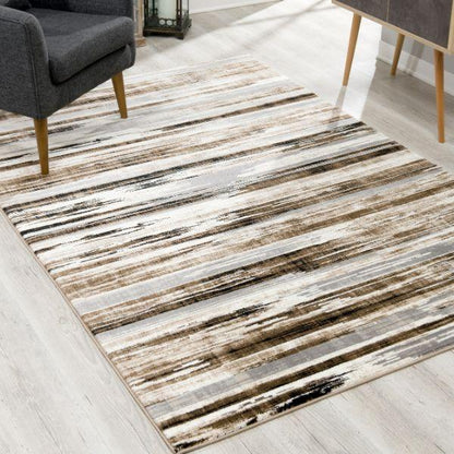 Montage Collection Modern Abstract Runner Area Rug And Runner, Beige