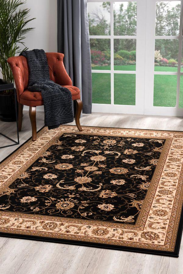 Majestic Collection Traditional Oriental Area Rug and Runner, Black