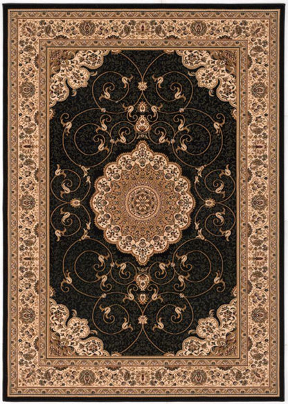 Majestuosa alfombra tradicional persa negra
