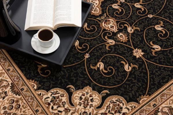 Parisa Persian Medallion Traditional Black and Beige Indoor Rug