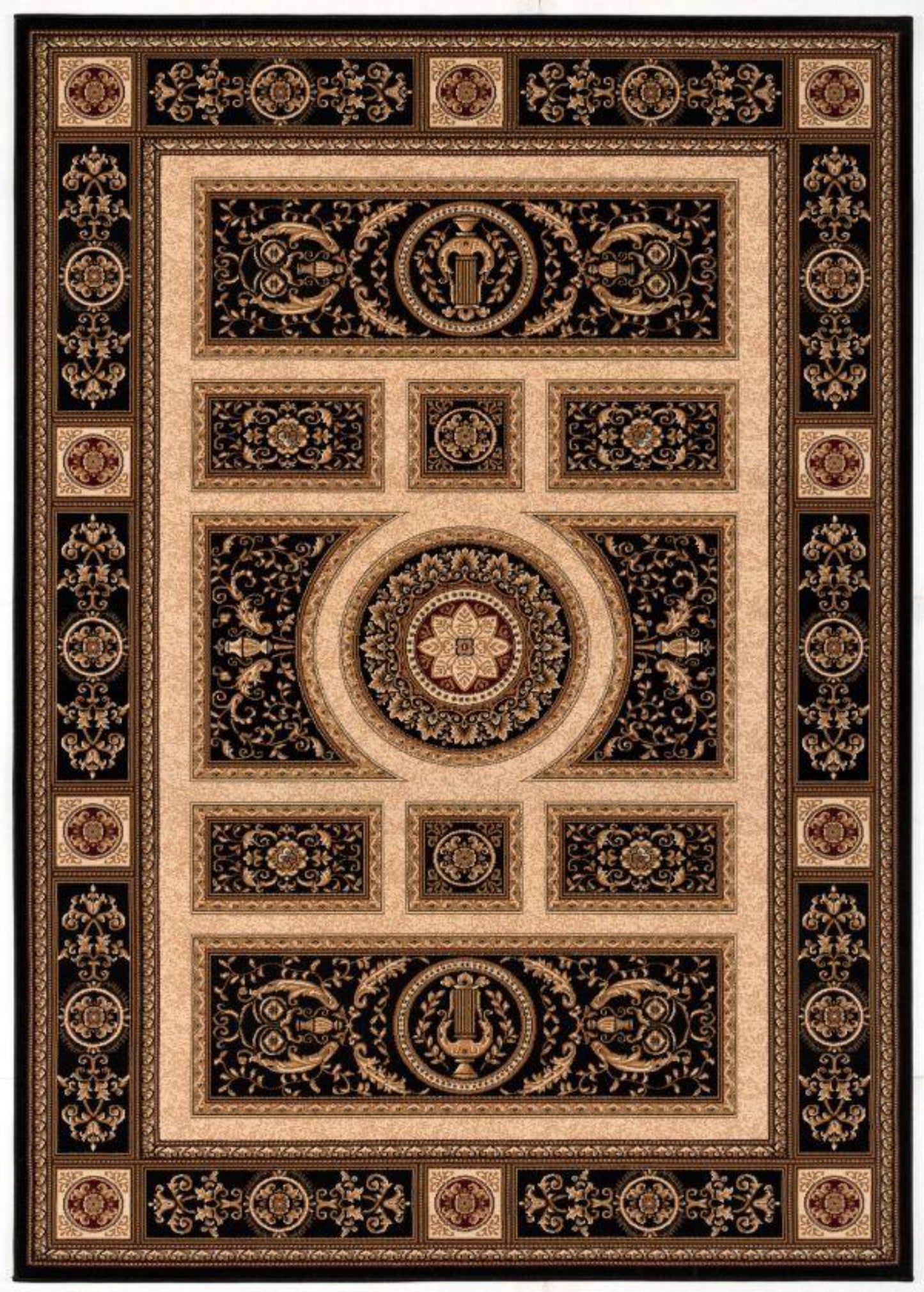 Alfombra de transición marroquí romana negra para interior