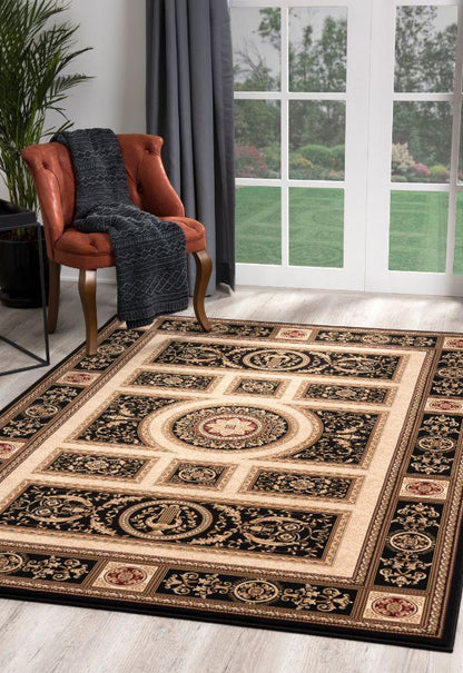 Alfombra de transición marroquí romana negra para interior