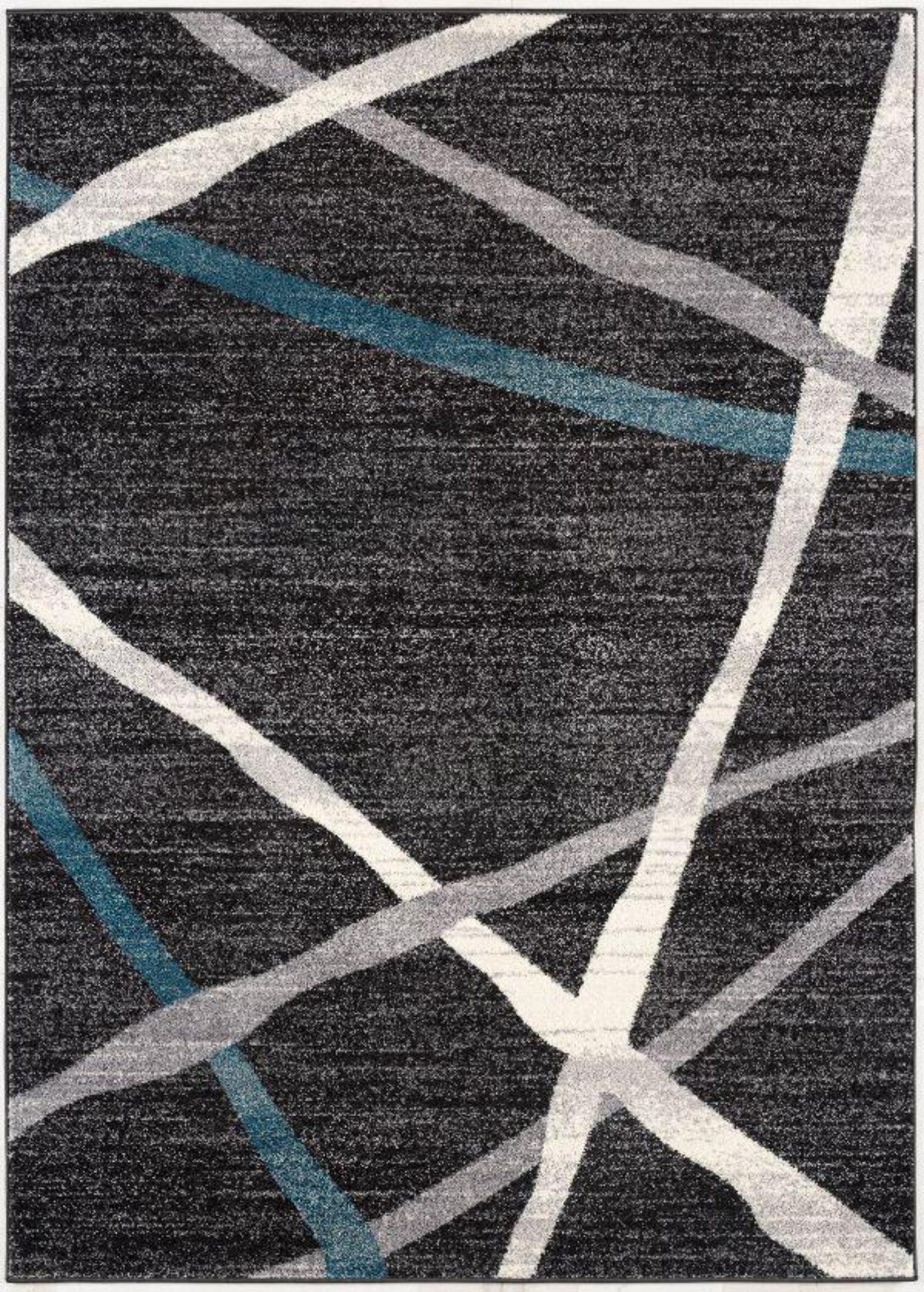 Azar Abstract Lines Contemporary Grey and Blue Indoor Rug-1