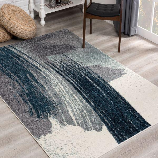 Nova Collection Modern Abstract Area Rug and Runner - White Blue