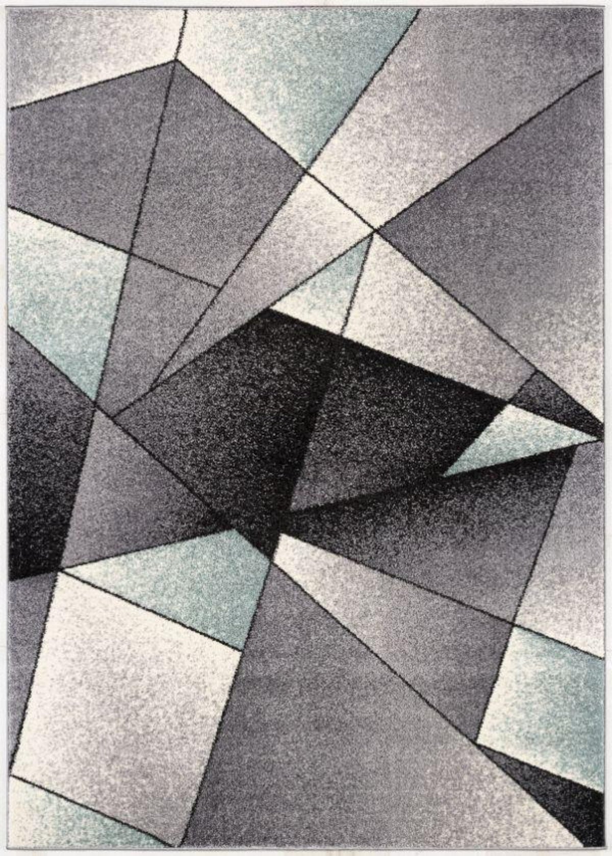 Nour Geometric Contemporary Grey and Blue Indoor Rug