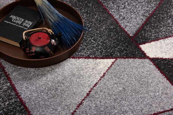 Nour Geometric Contemporary Grey and Red Indoor Rug