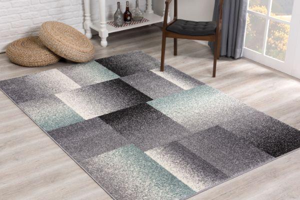 Riwaq Abstract Contemporary Grey and Blue Indoor Rug