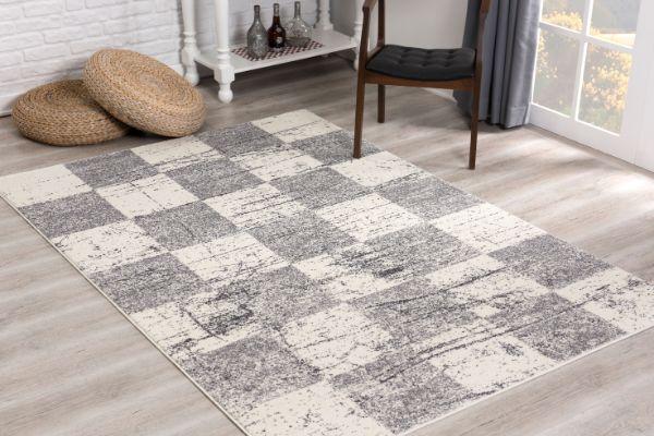 Nova Collection Modern Checkered Area Rug - White Grey