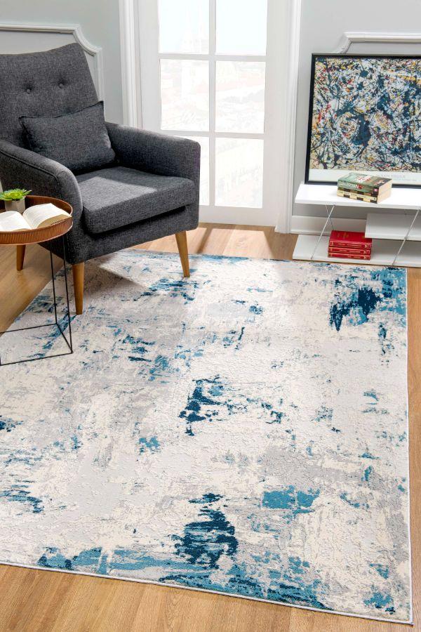 Vogue Collection Modern Abstract Area Rug and Runner - Blue
