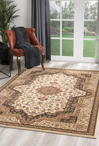 Tapis crème traditionnel persan majestueux