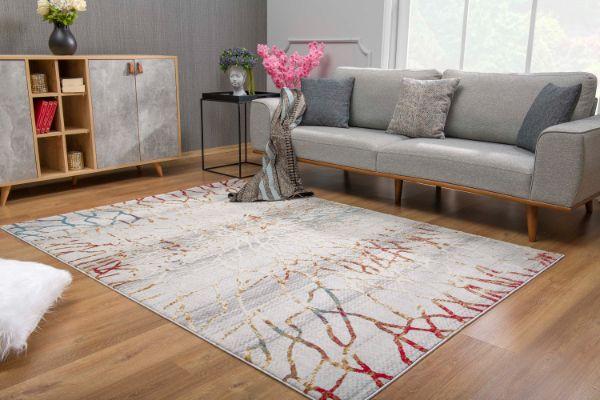 Lunara Abstract Contemporary Grey and Red Indoor Rug
