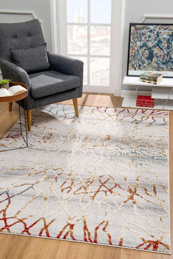 Lunara Abstract Contemporary Grey and Red Indoor Rug