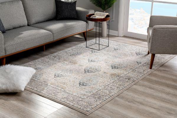 Silvia Collection Modern Oriental Area Rug and Runner - Cream Grey