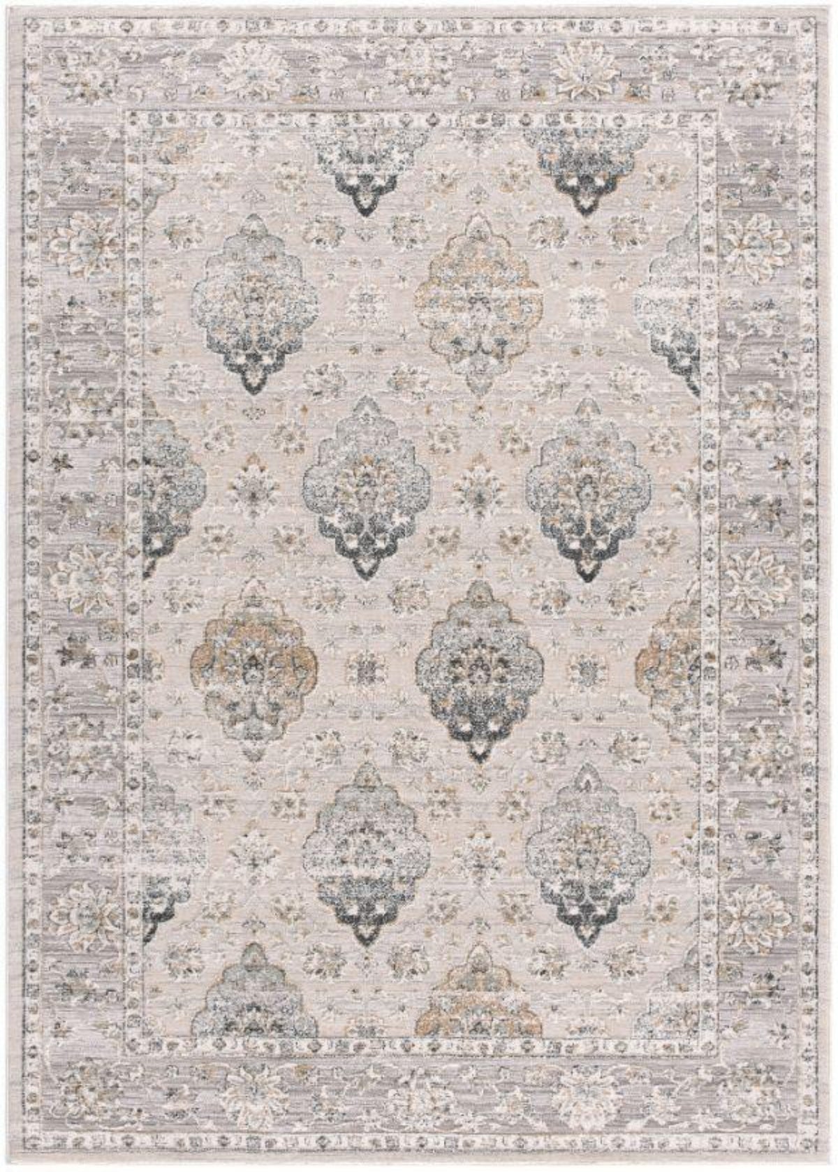 Marvella Damask Transitional Grey and Cream Indoor Rug