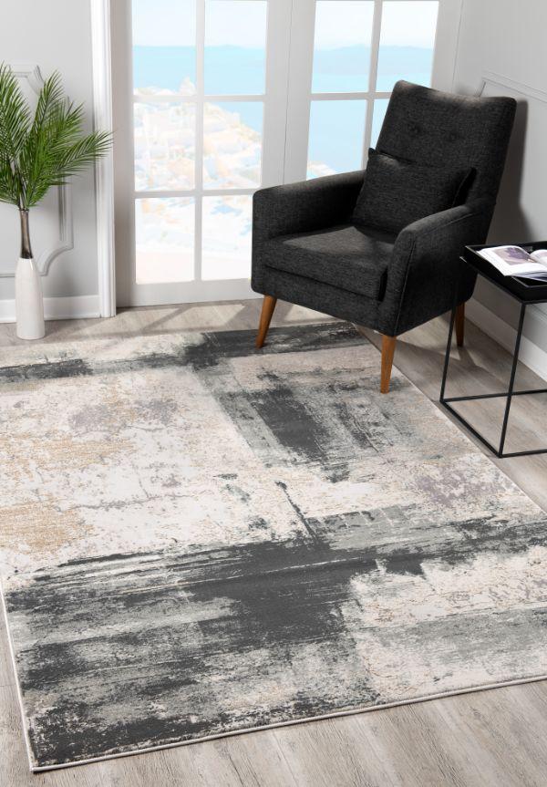 Alfombra de interior contemporánea Terano Abstracta en gris y beige