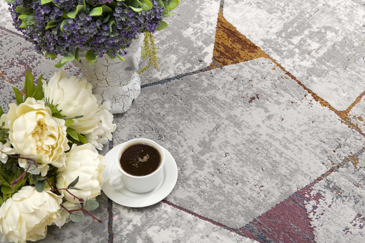 Kairon Geometric Contemporary Grey and Beige Indoor Rug