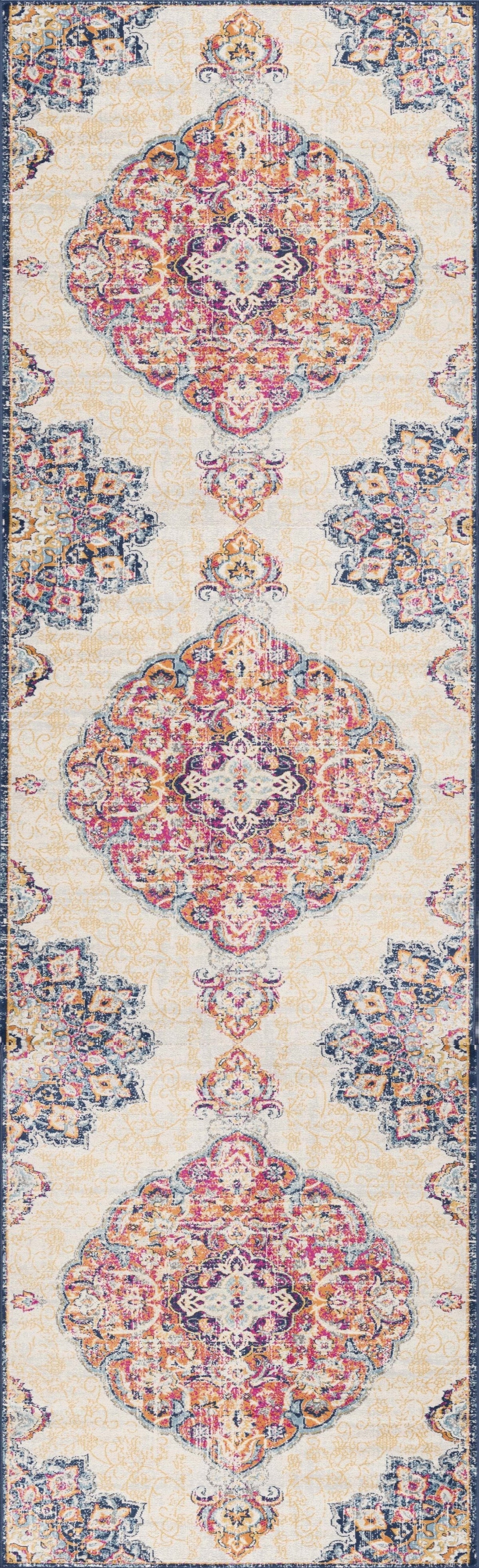 Floria Floral Medallion Traditional Pink and Cream Indoor Rug