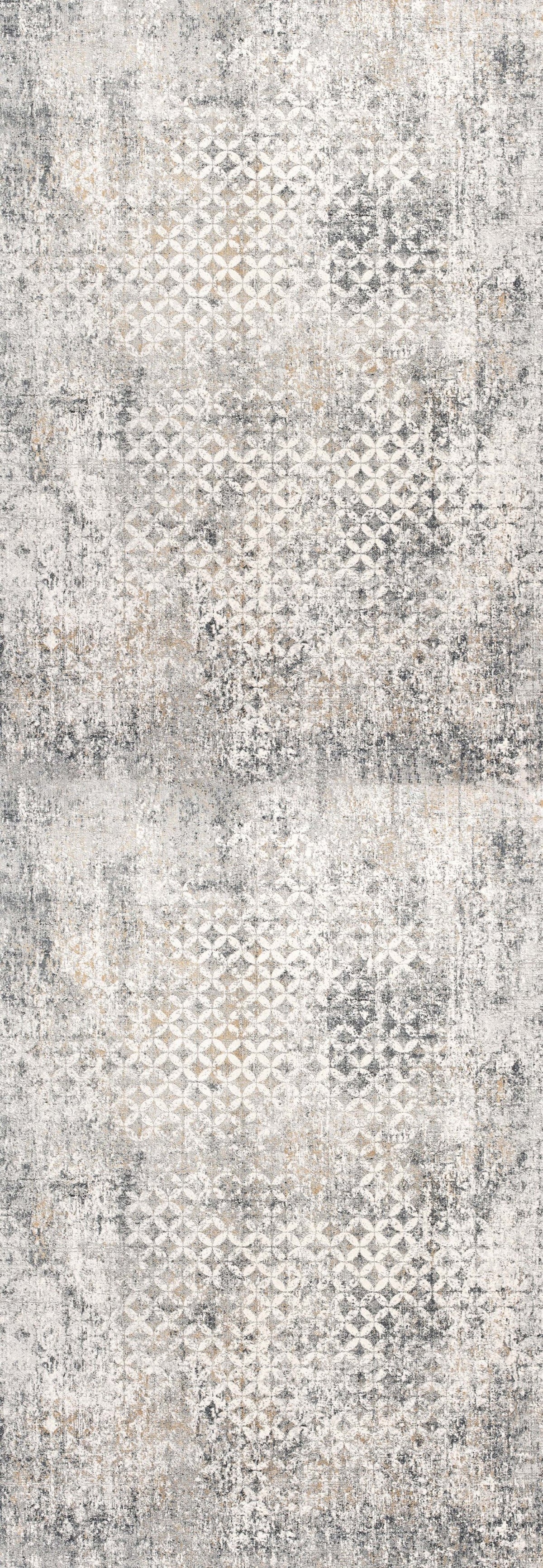 Aurelia Distressed Geometric Comtemporary Grey and Red Indoor Rug