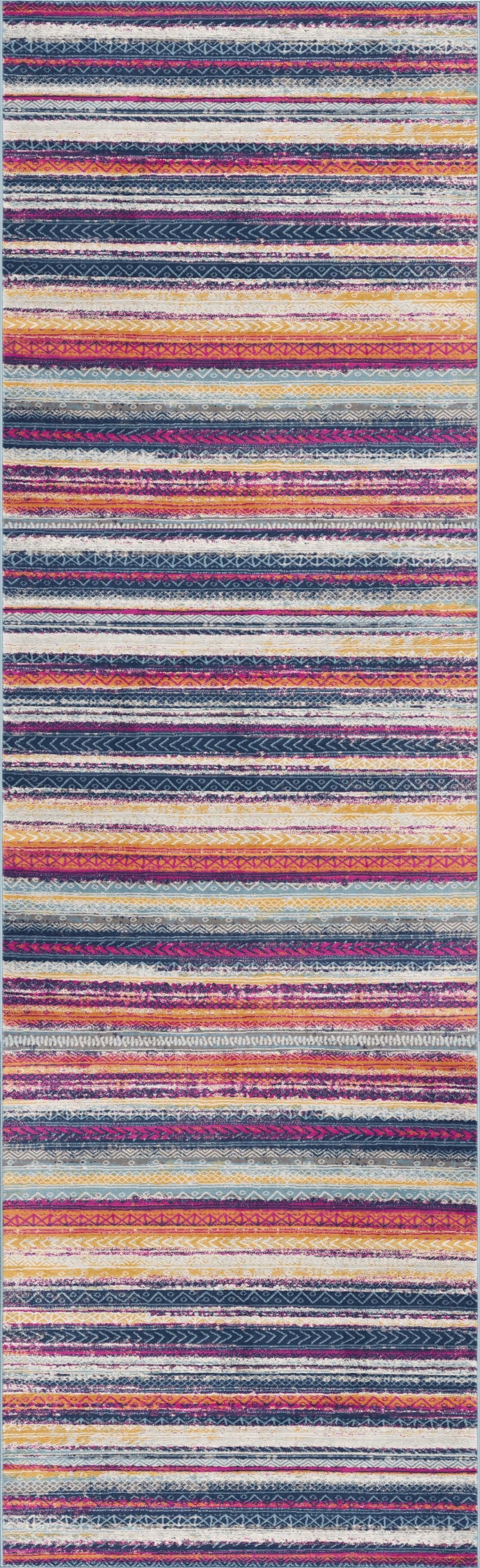 Tapis bleu contemporain Savannah Boho