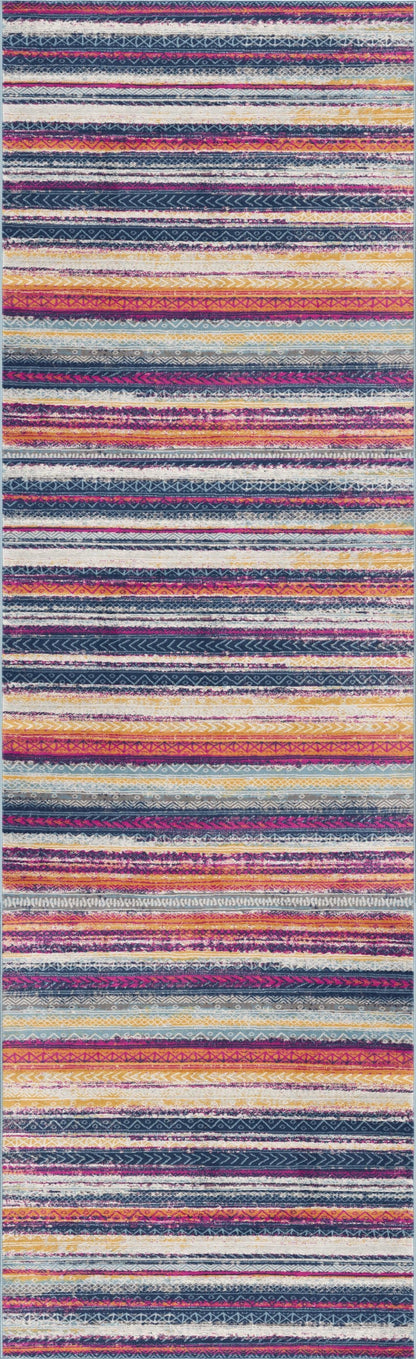 Tapis bleu contemporain Savannah Boho