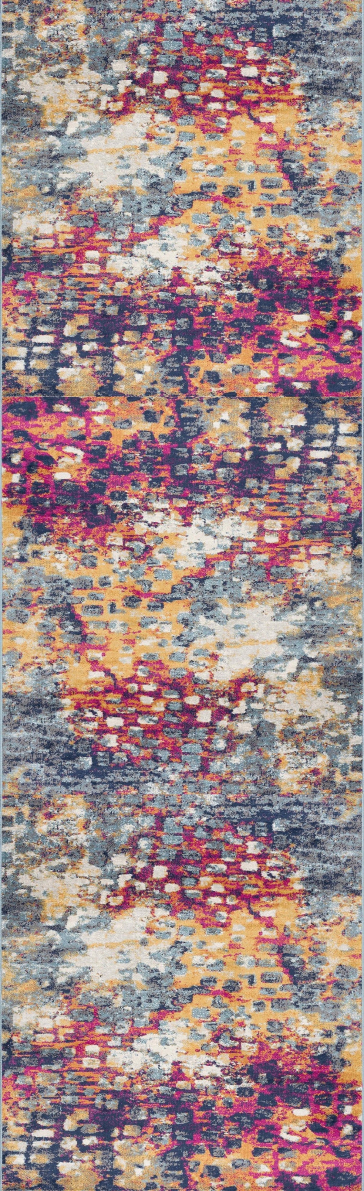 Ziya Abstract Distressed Contemporary Yellow and Blue Indoor Rug
