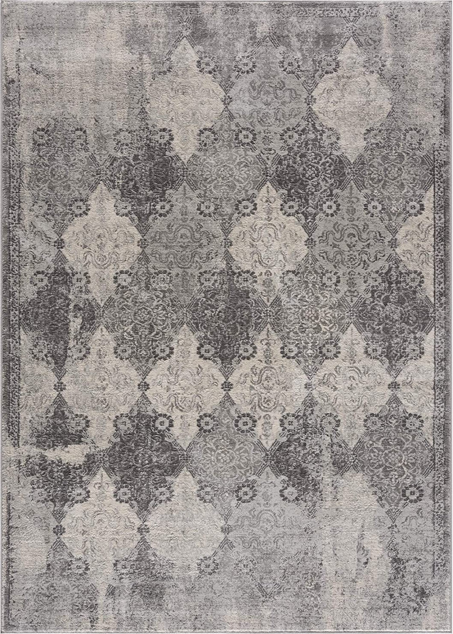 Nazira Damask Contemporary Grey Indoor Rug [AUC]-1