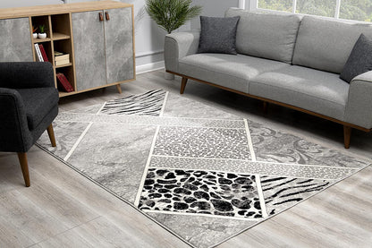 Tapis gris à imprimé animal géométrique Montage