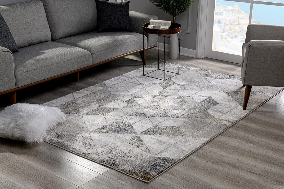 Zuni Geometric Contemporary Grey and Cream Indoor Rug