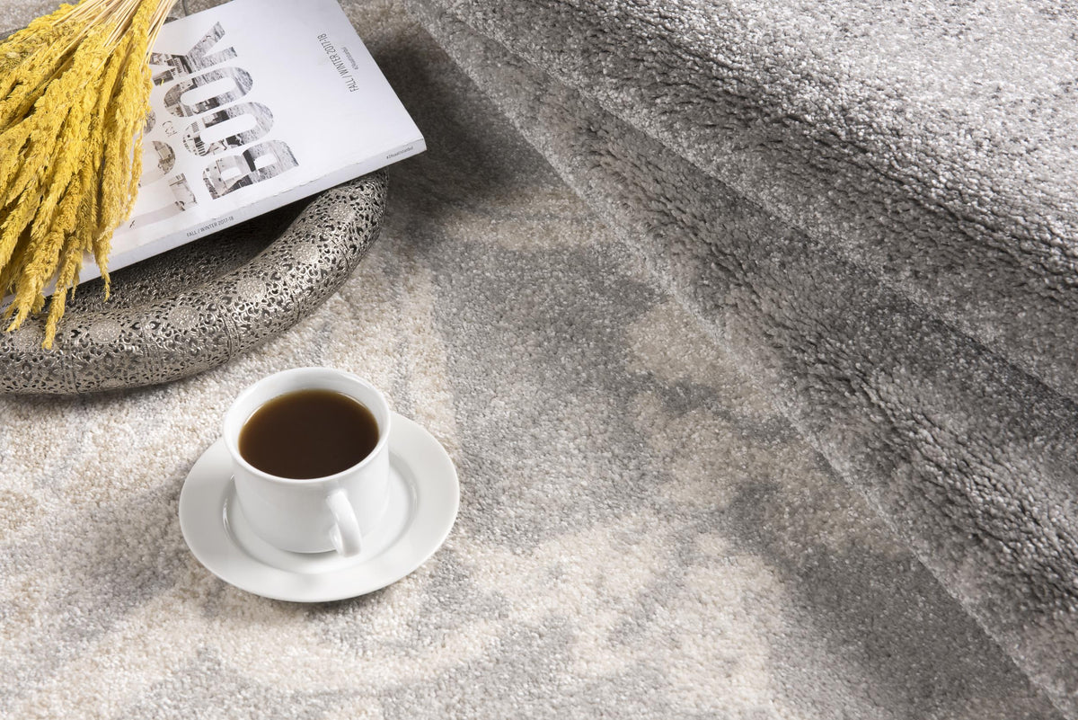 Adrian Distressed Damask Transitional Grey and Beige Indoor Rug