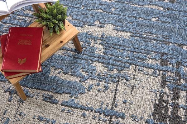 Khat Abstract Contemporary Blue,Beige Indoor Rug