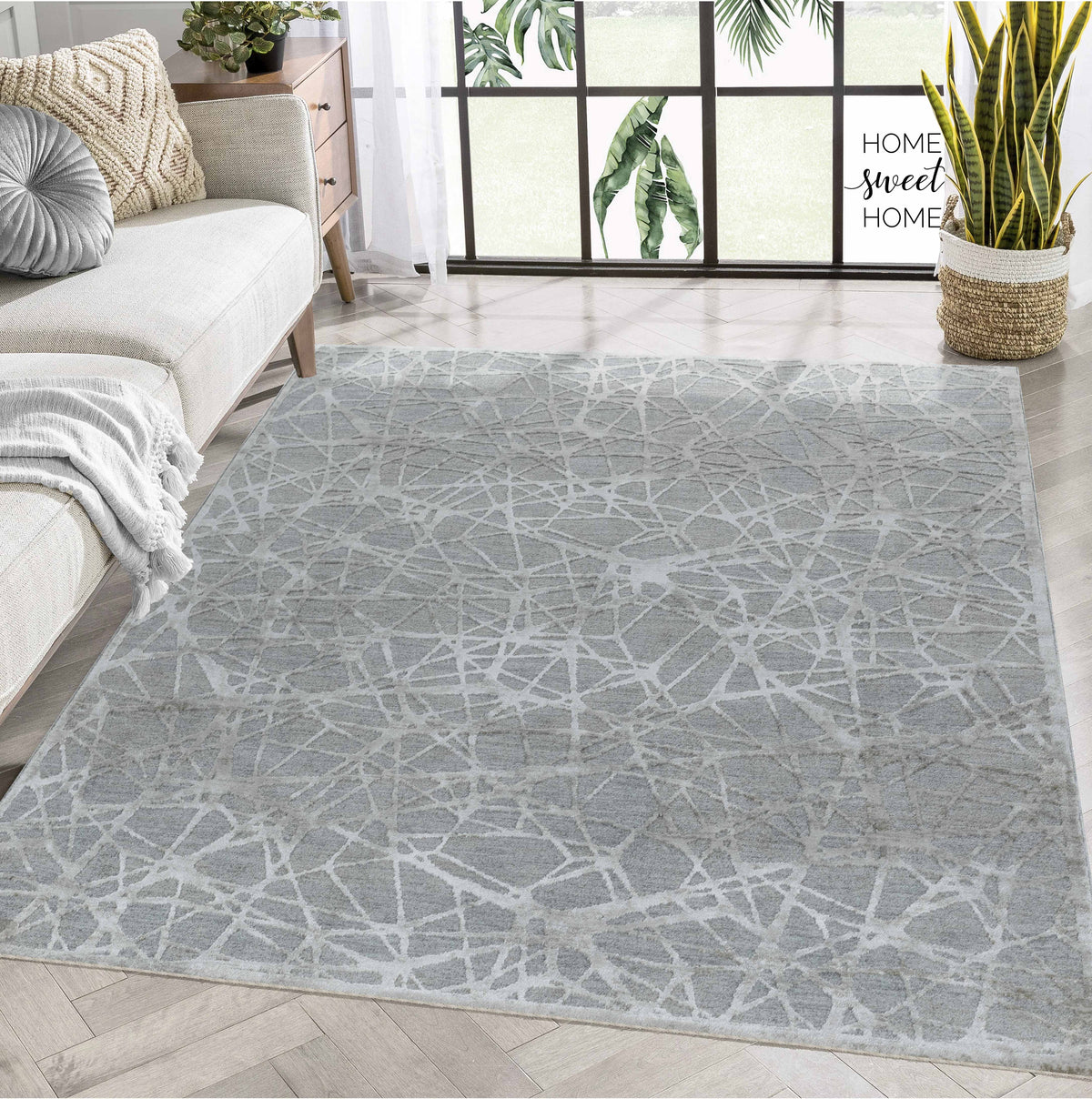 Vetra Abstract Web Contemporary Blue and Beige Indoor Rug