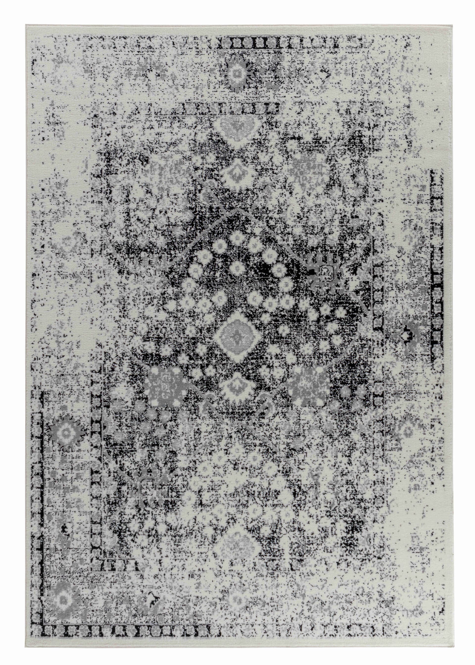 Distressed Oriental Black Grey Indoor Area Rug