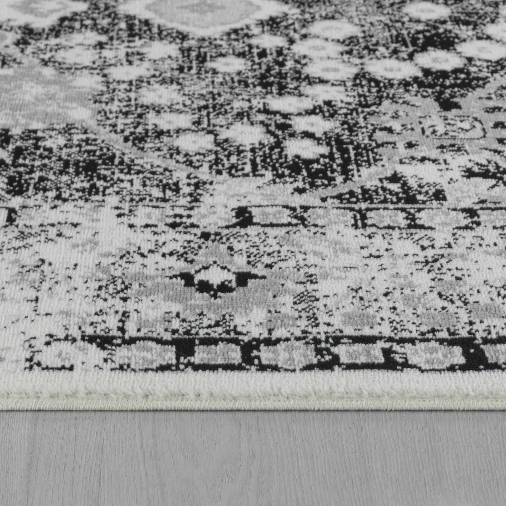 Distressed Oriental Black Grey Indoor Area Rug